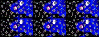 Kumaş desenli papatya çiçeği detayı. Mavi renkte çiçekler.