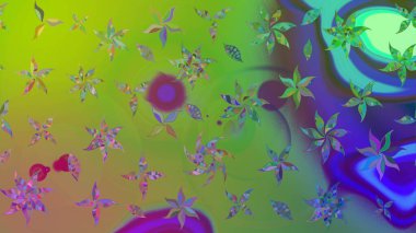 Yeşil renkli çiçekler. Raster düz çiçek çizim deseni. Tasarım hediye paketi, tebrik kartları, posterler ve afiş tasarımı.