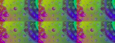 Raster illüstrasyonu. Şirin çiçek elementleri. Yeşil renkli çiçekler. Çizim.