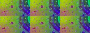 Renkli Yaz Temalı eskiz kalıbı. Sevimli çiçek raster deseni. Yeşil renkli çiçekler. Düz Çiçek Elementleri Tasarımı.