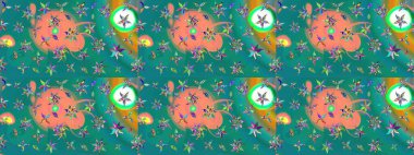 Mavi renkli çiçekler. Raster illüstrasyonu. Tropikal çizim çiçek deseni.