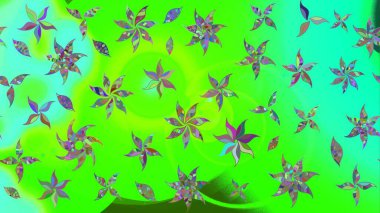 Yeşil renkli çiçekler. Raster Illustrasyon 'daki Çiçek Deseni' nin son moda çizimi. Düz Çiçek Elementleri Tasarımı. Renkli Yaz Teması çizim şablonu.