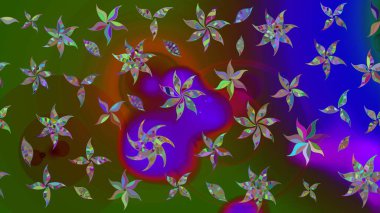 Yeşil renkli çiçekler. Düz Çiçek Elementleri Tasarımı. Raster illüstrasyonundaki çiçek desenli çizim. Renkli Bahar Teması çizim şablonu.