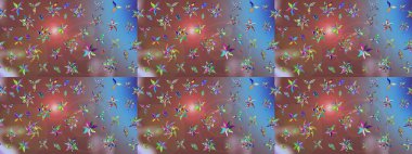 El çizimi. Raster illüstrasyonu. Çiçekli, yapraklı, çiçek desenli çizim..