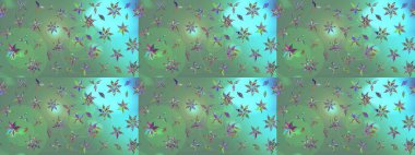 Düz Çiçek Elementleri Tasarımı. Renkli Bahar Teması eskiz kalıbı. Çiçek desenli çizim. Raster illüstrasyonu. Yeşil renkli çiçekler. Asya tekstil tarzında.