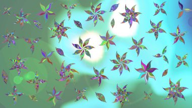 Renkli Bahar Teması eskiz kalıbı. Düz Çiçek Elementleri Tasarımı. Raster..