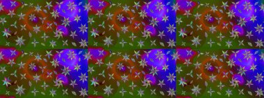 Raster illüstrasyonundaki çiçek desenli çizim. Yeşil renkte çiçekler.