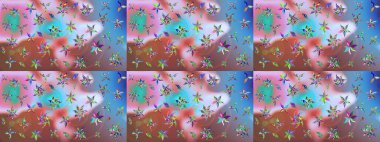 Çiçekli çiçek deseni, suluboya. Düz Çiçek Elementleri Tasarımı. Raster illüstrasyonu. Mavi renkli çiçekler. Renkli Bahar Teması çizim şablonu.