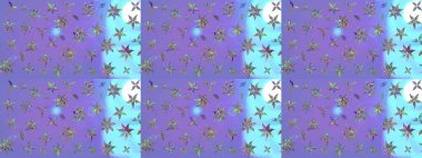 Birçok menekşe ve soyut çiçekli tropik çizim deseni. Varicoloet raster çizimi. Küçük çiçekte sevimli çiçek deseni var..