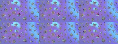 Tekstil tasarımı için menekşe renkli geleneksel halk çiçekleri buketi. Üzerinde gelincikler ve vadi zambakları olan renkli çiçek desenli nakış..