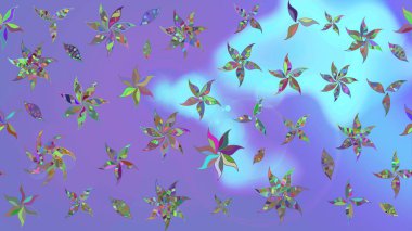 Raster Floral Illustration, Asyalı tekstil. Mor renkli etnik çiçeklerle zarif bir eskiz deseni..