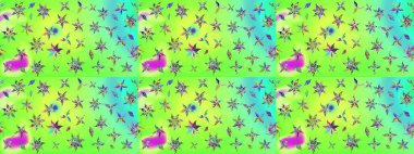 Renkli çizim kalıbı. Çiçek duvar kâğıdı. Yeşil renkli şirin tekstil. Raster illüstrasyonu. Çiçek arka planı.
