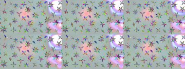 Raster. Gri renkli güzel çiçekli çizim deseni, suluboya çiçek deseni, duvar kağıdı, kart veya kumaş için fayanslı..