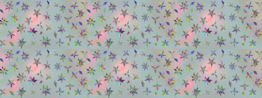 Raster Illustrasyon 'daki Çiçek Deseni' nin son moda çizimi. Renkli Yaz Temalı eskiz kalıbı. Düz Çiçek Elementleri Tasarımı. Güzel kumaş deseni.