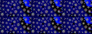 Düz Çiçek Elementleri Tasarımı. Asya tekstil tarzında. Renkli Bahar Teması eskiz kalıbı. Çiçek desenli çizim. Mavi renkli çiçekler. Raster illüstrasyonu.