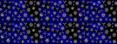 Raster Illustrasyon 'daki Çiçek Deseni' nin son moda çizimi. Mavi renkli çiçekler. Düz Çiçek Elementleri Tasarımı. Renkli Yaz Teması çizim şablonu.