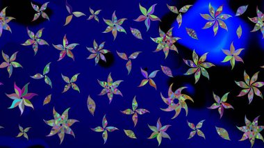 Çiçek desenli eskiz, yaz çiçekleri. Mavi renkli çiçekler. Renkli Bahar Teması eskiz kalıbı. Düz Çiçek Elementleri Tasarımı.