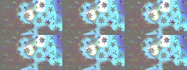 Yatak çarşafları, ceket, paket tasarımı, kumaş ve moda kavramları için tekstil baskısı. Eskiz modeli etnik tasarım. Çiçekleri, deniz kabukları, mandalaları ve suluboya efektleri olan deniz altyapısı.