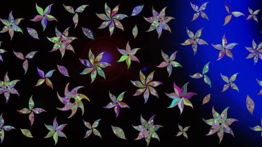 Raster illüstrasyonu. 3D çiçekler, eskiz. Siyah renklerde.