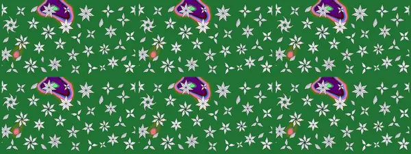 Şirin çiçek elementleri. Robot resim. Yeşil renkli çiçekler. Raster illüstrasyonu.