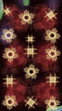 Kahverengi, siyah ve kırmızı kar taneleri. Kar tanelerinin soyut arkaplanlı Noel şablonu. Raster illüstrasyonu. Noel ve Yeni Yıl moda baskıları için tatil tasarımı.