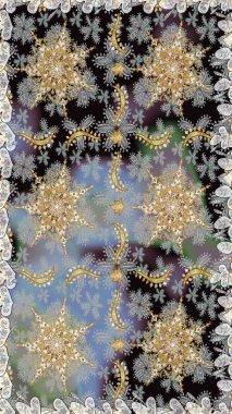 Şık bir grafik desen. Duvar kâğıdı barok, İspanyol kumaşı. Gri renklerdeki altın elementler. Kusursuz raster arka plan. Çiçek deseni.