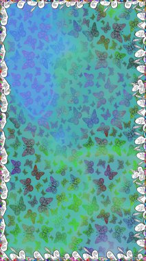 Kelebekli Raster çiçeksiz desen. Mavi renkli illüstrasyon. Kağıt, kumaş ve ambalaj için uygun.