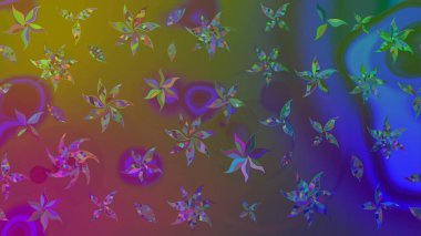 Düz Çiçek Elementleri Tasarımı. Süslü kumaş deseni. Renkli Bahar Teması eskiz kalıbı. Raster illüstrasyonunda çiçek deseni çizimi.