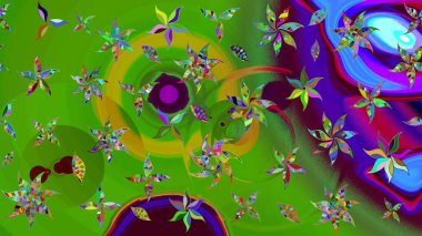 Yumuşak, bahar çiçekli arka plan. Çiçekli karalama şeklinde Raster çiçek deseni. Yeşil renkte çiçekler.