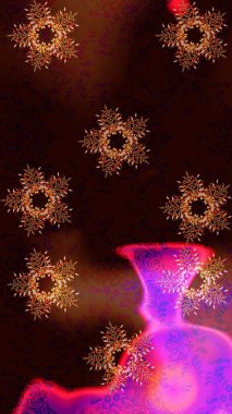 Düz dizayn. Siluet kar taneleri tabelası siyah, kahverengi ve kırmızı renkleri izole ediyor. Sembol kışı, donmuş, Noel, yeni yıl tatili. Kar Tanesi Mozaik ikonu. Raster illüstrasyonu. Grafiksel element dekorasyonu