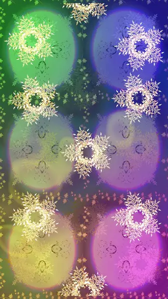 Raster illüstrasyonu. Bokeh nötr, menekşe, yeşillik ve kar taneleriyle dekoratif Noel geçmişi.