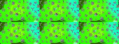 Yeşil renkli çiçekler. Hediye ambalaj kağıdı, tebrik kartları, posterler ve pankart tasarımı. Raster düz çiçek çizim deseni.