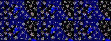 Asya tekstil tarzında. Mavi renkli çiçekler. Raster illüstrasyonu. Çiçek desenli çizim. Raster illüstrasyonu.