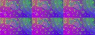 Raster illüstrasyonu. Egzotik çiçekler, mor renkler üzerine botanik parlak klasik doğa. Klasik tropikal doğal elementlerin suluboya seti.