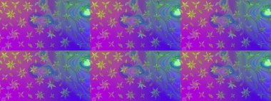 Raster illüstrasyonu. Şirin çiçekli eskiz deseni ve mor renkli yapraklar, suluboya çiçek deseni, duvar kağıdı, kart veya kumaş için fayanslı.