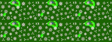 Düz Çiçek Elementleri Tasarımı. Renkli Bahar Teması eskiz kalıbı. Yeşil renkli çiçekler. Raster illüstrasyonunda çiçek deseni çizimi.