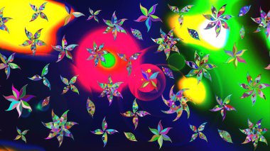 Modern çiçek arkaplanı. Moda baskıları için zarif bir şablon. Parlak renkli çiçekleri ve gri renkli yaprakları olan harika bir çiçek deseni. Halk stili.