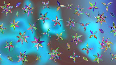 Çiçek desenli raster, mavi çizgi grafik desenli soyut raster arkaplan. Modern stil dokusu.