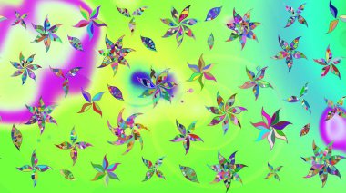 Parlak çiçekli kolaj çiçekleri yeşildir. Çiçek tasarımı için inanılmaz bir kolaj cenneti tarzı. Çiçekli zambaklar eskiz arka planı.