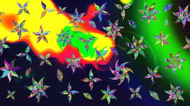 Robot resim. Raster illüstrasyonu. Şirin çiçek elementleri. Gri renkli çiçekler.