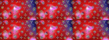 Soyut etnik raster çizim kalıbı. Vadinin çiçekleri kırmızı renklerde. Çiçekler..