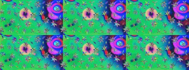 Soyut etnik raster çizim kalıbı. Vadinin yeşil renkli çiçekleri. Çiçekler..