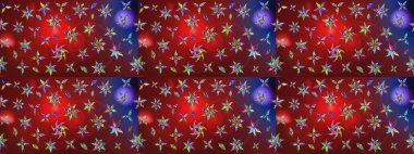 Soyut etnik raster çizim kalıbı. Arkaplan dokusu, duvar kağıdı, kırmızı renkli çiçek teması. Kabile sanatı boho baskısı, klasik çiçek arkaplanı.