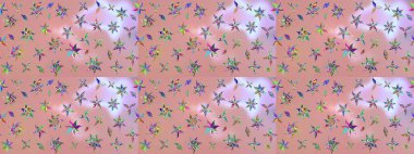 Raster illüstrasyonu. Tarafsız renklerde Asya tekstil tarzında. Suluboya çiçekli çiçek deseni.