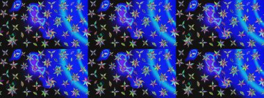 Renkli Bahar Teması eskiz kalıbı. Raster illüstrasyonu. Mavi renkli, zarif çiçek buketli suluboya. Düz Çiçek Elementleri Tasarımı.