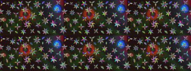 El çizimi. Raster illüstrasyonu. Çiçekli, yapraklı, çiçek desenli çizim..