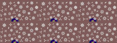 Kahverengi renkte çok kahverengi, zarif küçük çiçekler ve komik böcekler, raster desen, illüstrasyon.