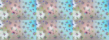 Eski usul küçük çiçekli şirin bir eskiz deseni. Moda arka planında parlak buketler. Kumaş, duvar kağıdı ve kağıt üzerine baskı yapmak için gelişen arka plan. Raster illüstrasyonu.