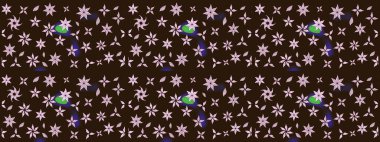 Düz Çiçek Elementleri Tasarımı. Kahverengi renkli çiçekler. Sevimli çiçek raster deseni. Renkli Yaz Teması çizim şablonu.