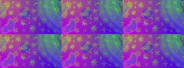 Çok renkli, zarif küçük çiçekler ve mor renkli komik böcekler, raster deseni, illüstrasyon..